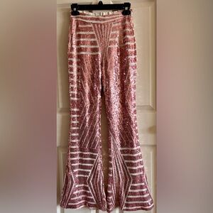 Boutique Rose Pink Sequin Flare Pants Size Small Perfect for 💕 Valentine’s Day 💕